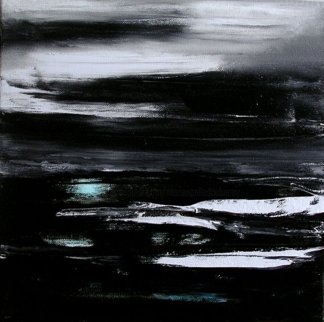 Painting titled "Horizon onyx noir" by Marie-Noëlle Daubanay, Original Artwork, Oil