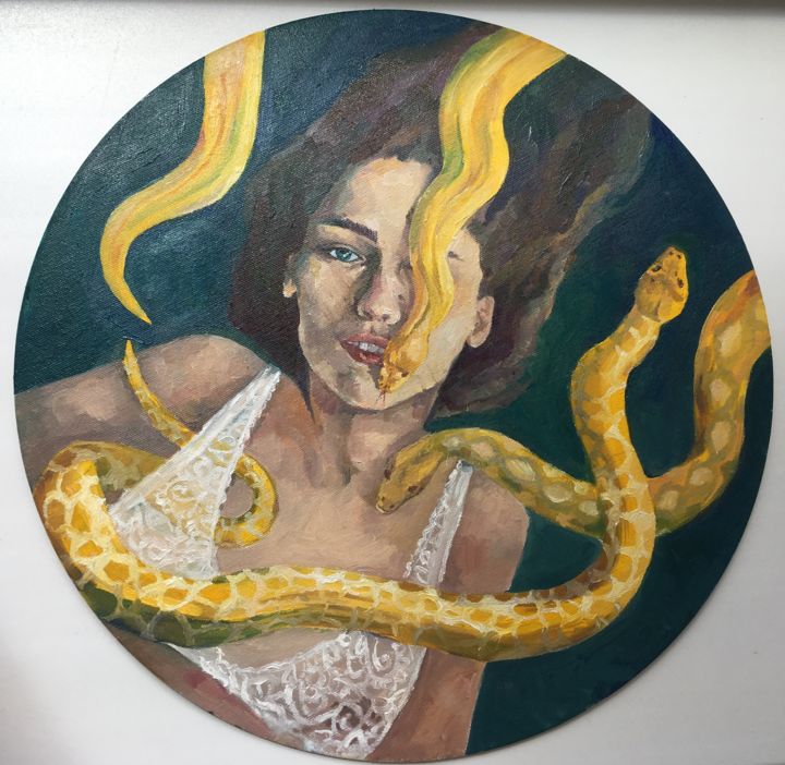 Painting titled "Snake" by Mariia Ponomareva, Original Artwork, Oil