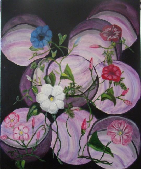 Painting titled "fleurs de lune" by Marie Therese Bas, Original Artwork, Oil