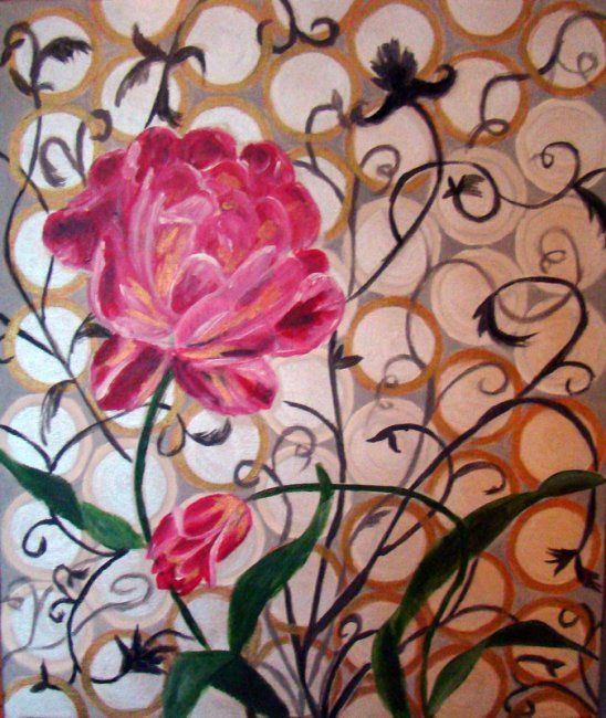 Painting titled "belle pivoine" by Marie Therese Bas, Original Artwork, Oil