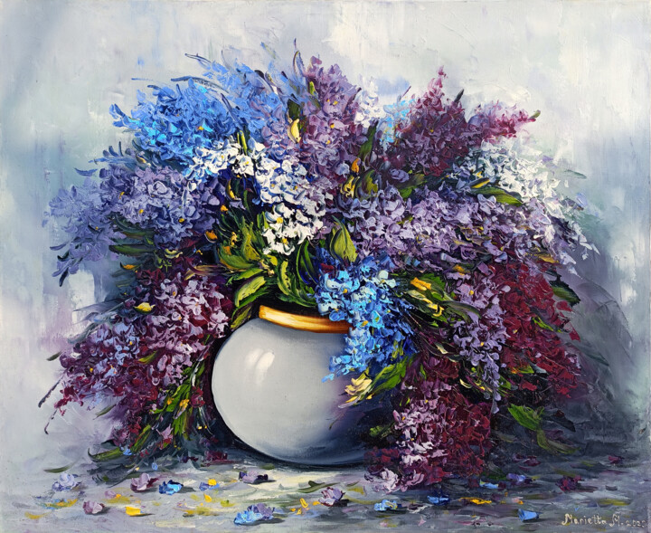 Painting titled "AROMA OF SPRING" by Marietta Martirosyan, Original Artwork, Oil Mounted on Wood Stretcher frame
