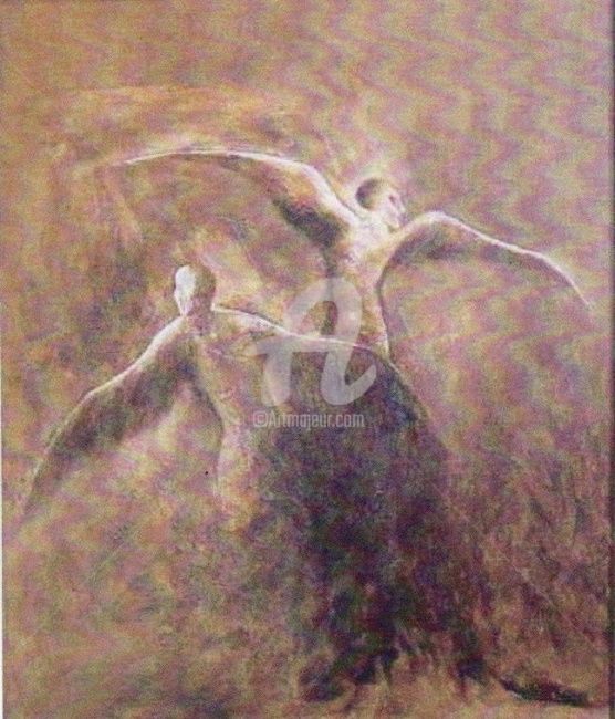 Painting titled "Les Anges" by Eva Delvaux, Original Artwork
