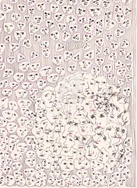 Dessin intitulée "Cohue." par Eva Delvaux, Œuvre d'art originale