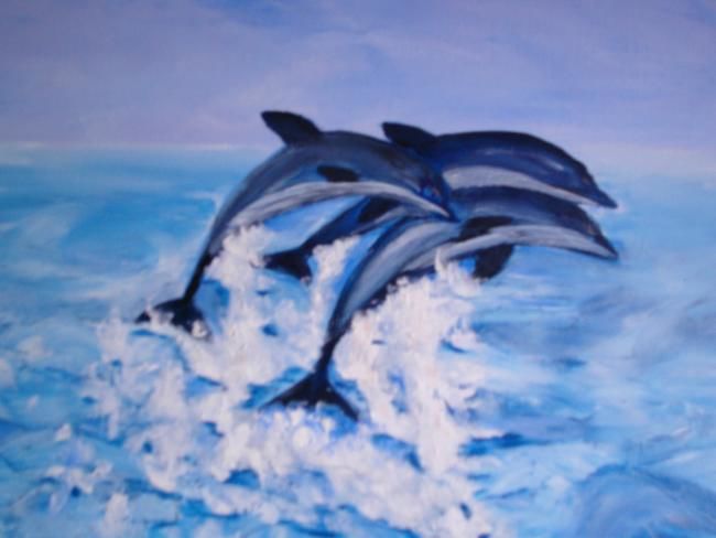 Painting titled "les  dauphins" by Annamag, Original Artwork