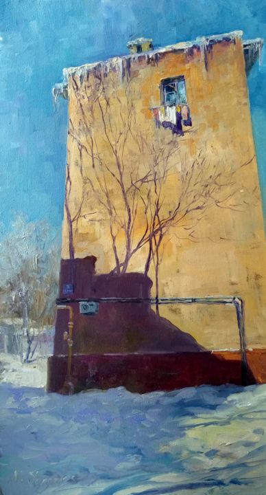 Painting titled "Window for March" by Maria Gordeeva, Original Artwork, Oil