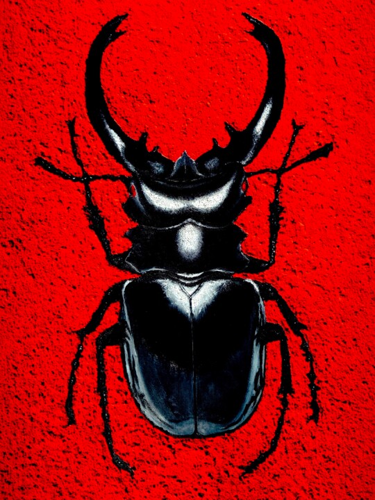 Pintura titulada "Mr. Black Beetle" por Mariia Baskal, Obra de arte original, Oleo Montado en Bastidor de camilla de madera