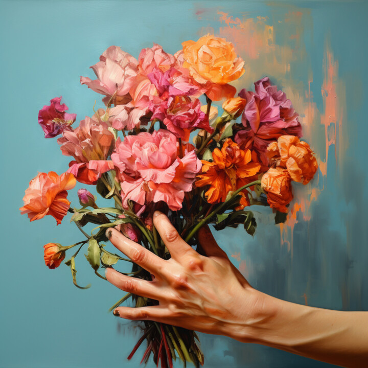 数字艺术 标题为“Hand holding a bouq…” 由Mariia Fedorova, 原创艺术品, 数字油画