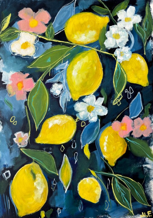 Painting titled "Lemons" by Mariia Fedorova, Original Artwork, Oil