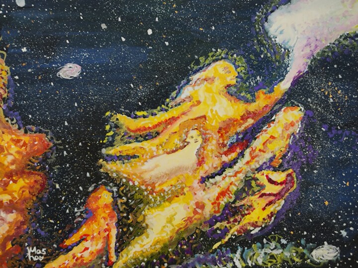 Pintura titulada "Cosmic Dust" por Mariia Moskvitina, Obra de arte original, Gouache