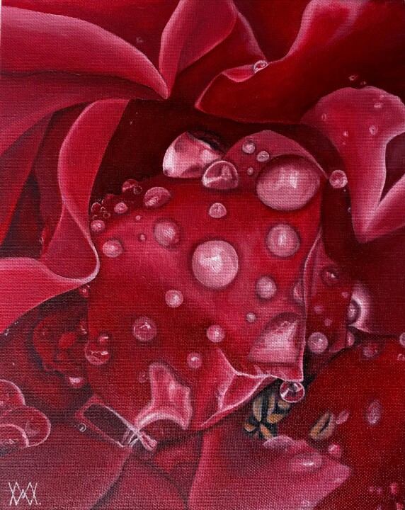 Painting titled "Rose" by Mariia Riznyk, Original Artwork, Oil Mounted on Cardboard