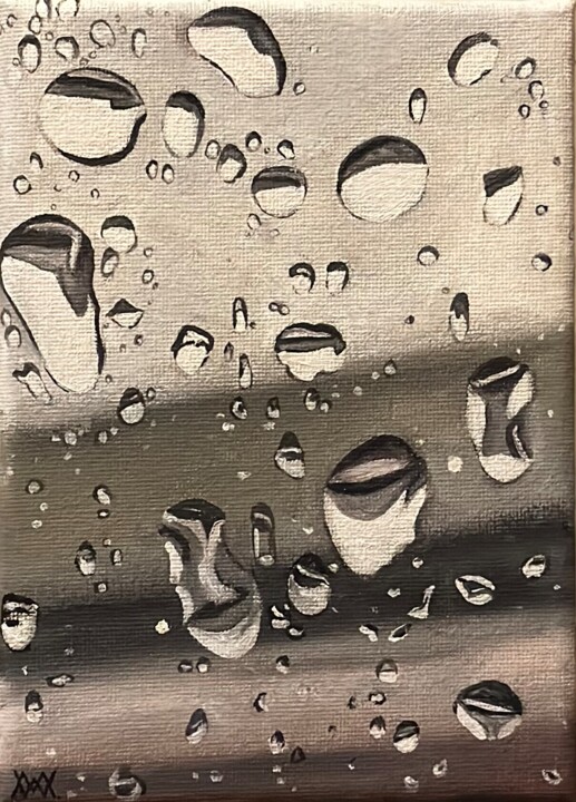 Painting titled "Drops painting | Ra…" by Mariia Riznyk, Original Artwork, Oil Mounted on Wood Stretcher frame