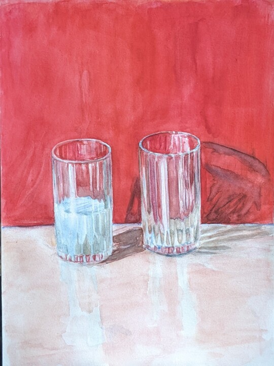 Painting titled "Milk glass" by Mariia Savina, Original Artwork, Watercolor
