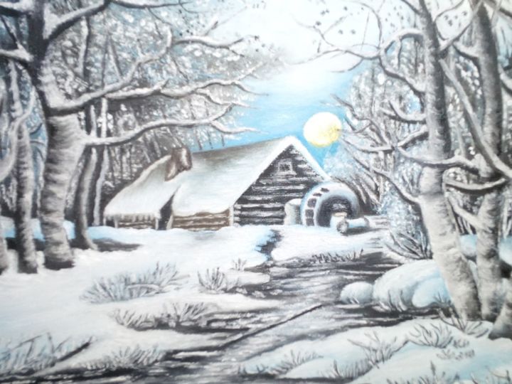 Painting titled "Winter landscaped" by Marija Mitrovic, Original Art, Oil