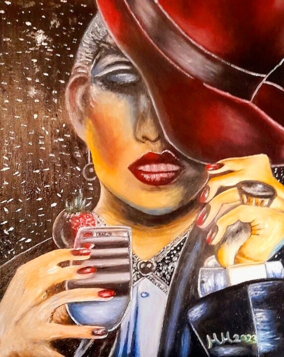 Painting titled "A girl with a red h…" by Marija Mitrovic, Original Artwork, Oil
