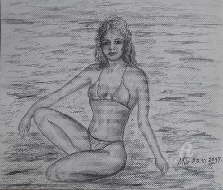 Dessin intitulée "Women - Beach - ins…" par Marija Sviličić, Œuvre d'art originale, Crayon