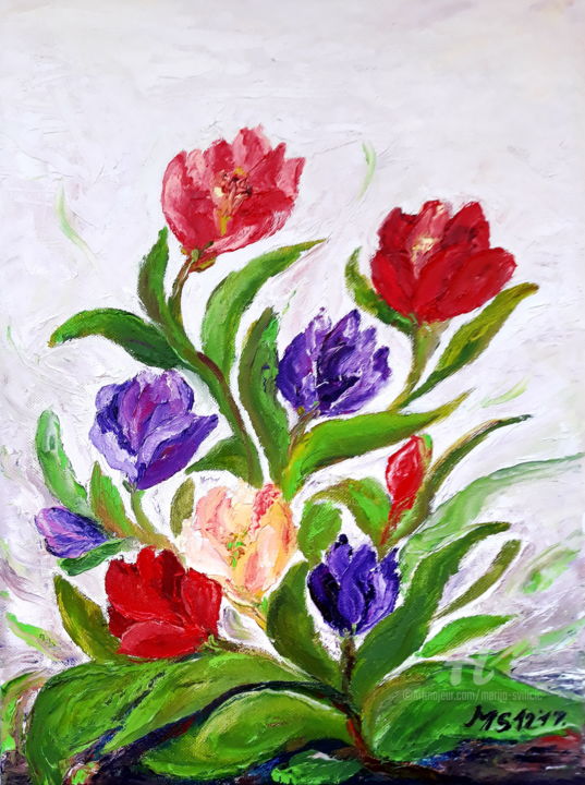 Painting titled "Flower motif - Tuli…" by Marija Sviličić, Original Artwork, Oil