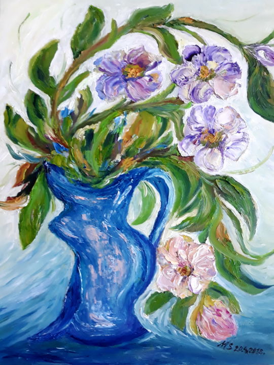 Pintura titulada "Flower motif - Oil…" por Marija Sviličić, Obra de arte original, Oleo
