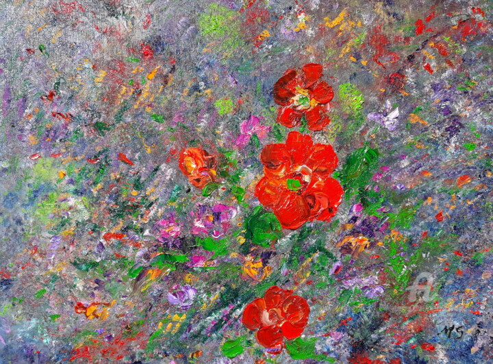 Pintura titulada "Flower-motif - Insp…" por Marija Sviličić, Obra de arte original, Oleo