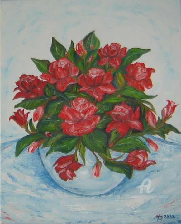 Malerei mit dem Titel "Flower motifs - Ros…" von Marija Sviličić, Original-Kunstwerk, Öl