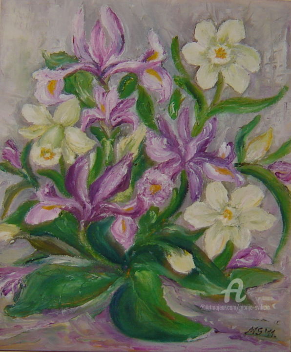 Painting titled "Flower motif - Spri…" by Marija Sviličić, Original Artwork, Oil