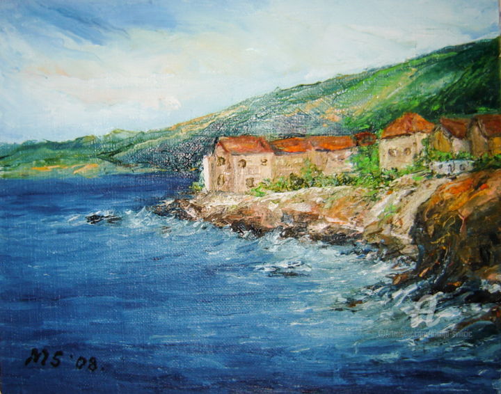 Painting titled "Neptun plaža, Komiž…" by Marija Sviličić, Original Artwork, Oil