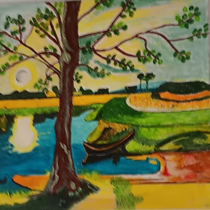 Malerei mit dem Titel "Sonnenuntergang am…" von Marija Weiß, Original-Kunstwerk, Acryl