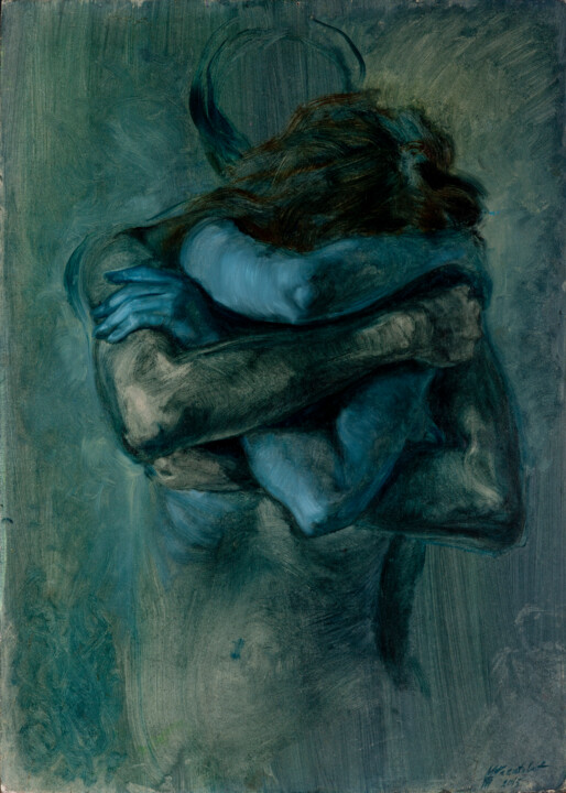 Ζωγραφική με τίτλο "Hug" από Marijana Rakićević, Αυθεντικά έργα τέχνης, Λάδι