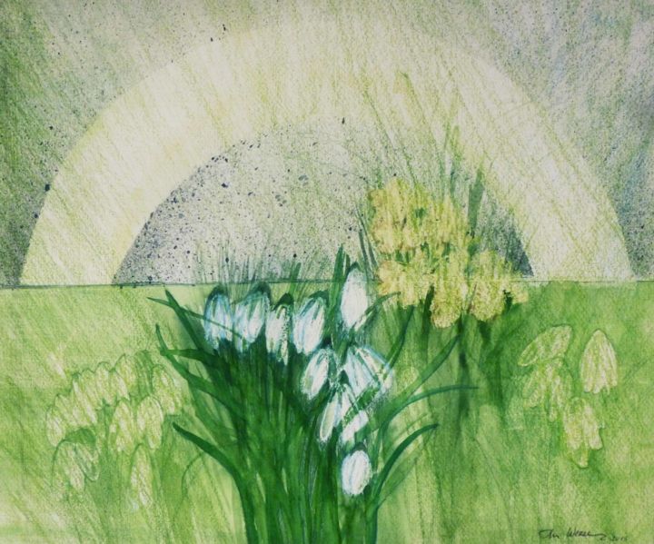 Картина под названием "snowdrops" - Marijke Vanwezer, Подлинное произведение искусства, Пастель