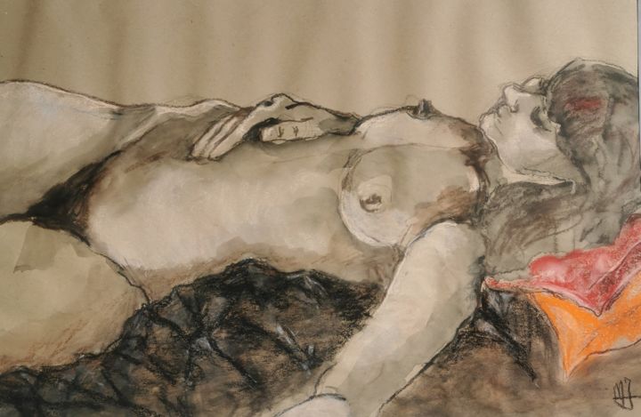 Dibujo titulada "Nue - Naked" por Marijo Ponce Fest, Obra de arte original, Pastel