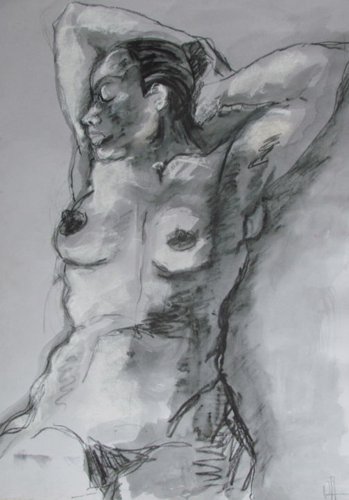 Drawing titled "Décontraction - Rel…" by Marijo Ponce Fest, Original Artwork, Charcoal