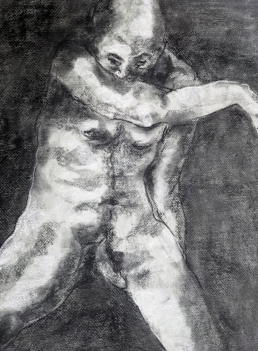 Drawing titled "Hervé II" by Marijo Ponce Fest, Original Artwork, Charcoal