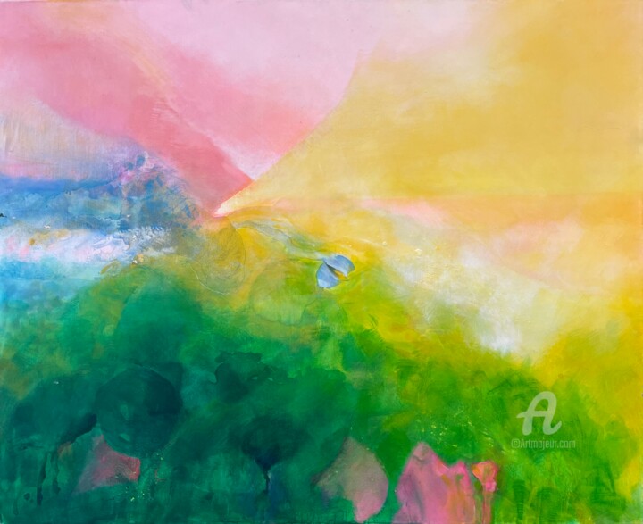 Peinture intitulée "Paysage en rose" par Marika Perros, Œuvre d'art originale, Huile
