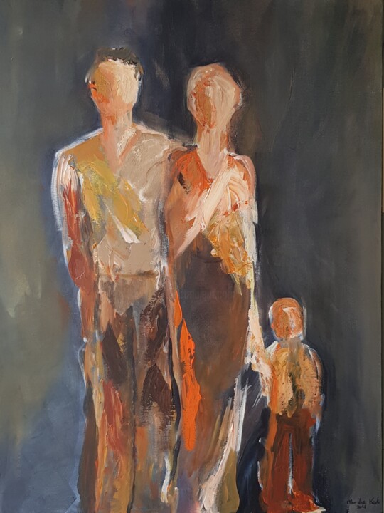 Painting titled "Small Family. Waiti…" by Marike Koot, Original Artwork, Acrylic