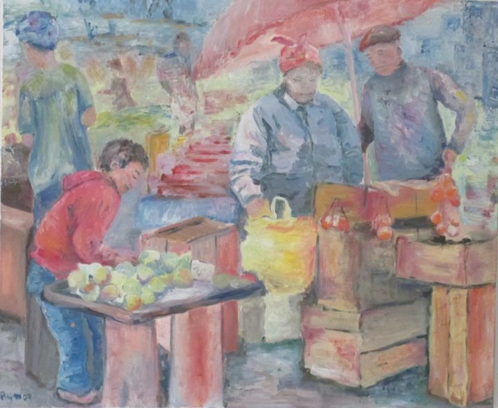 Peinture intitulée "marché" par Marie-Laure Aymoz, Œuvre d'art originale, Huile