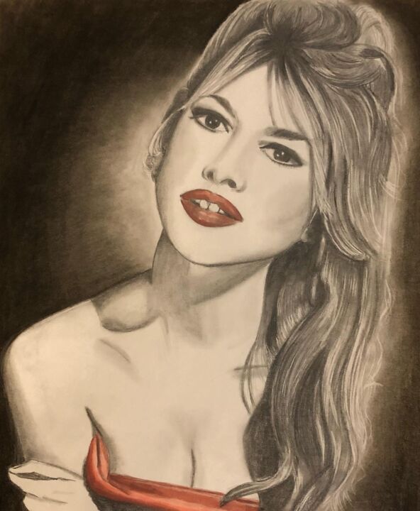 Рисунок под названием "Brigitte Bardot" - Marilena Iorio, Подлинное произведение искусства, Карандаш