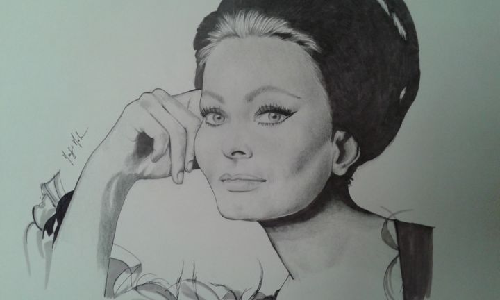 Dessin intitulée "Sophia Loren" par Papier Ma, Œuvre d'art originale, Crayon