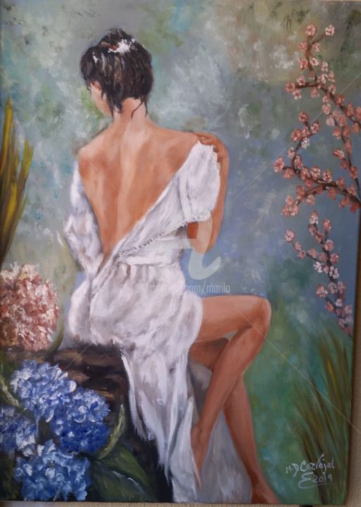 Painting titled "joven de espalda" by Marilo, Original Artwork, Oil