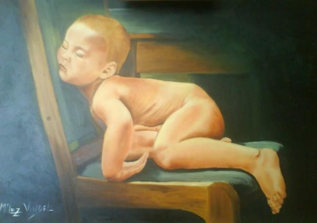 Pintura intitulada "DUERMETE NIÑO" por Mari Luz, Obras de arte originais, Óleo