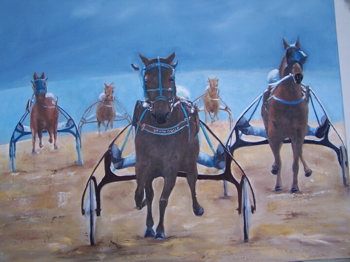 Schilderij getiteld "course chevaux atte…" door Marilyn Bourgois, Origineel Kunstwerk, Olie Gemonteerd op artwork_cat.