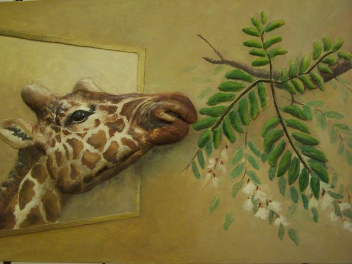Painting titled "ma girafe" by Marilyn Bourgois, Original Artwork