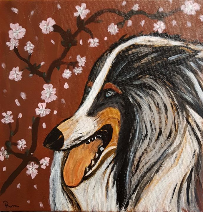 Pintura intitulada "Tableau chien colle…" por Marilyn, Obras de arte originais, Acrílico