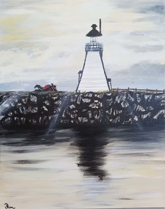 Painting titled "Phare maritime et s…" by Marilyn, Original Artwork, Acrylic
