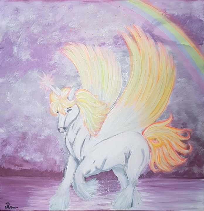 Painting titled "Licorne" by Marilyn, Original Artwork, Acrylic