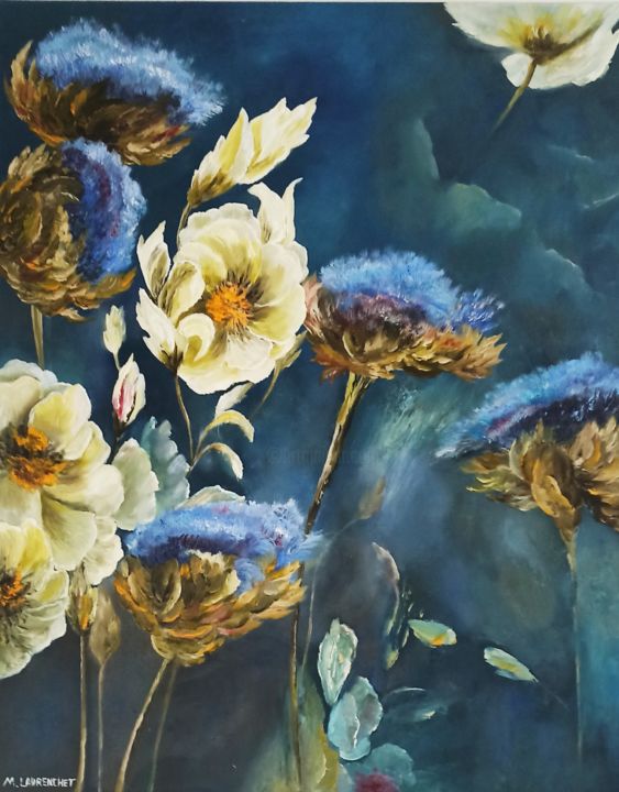 Schilderij getiteld "Rêve de fleurs" door Marilyn Laurenchet, Origineel Kunstwerk, Olie