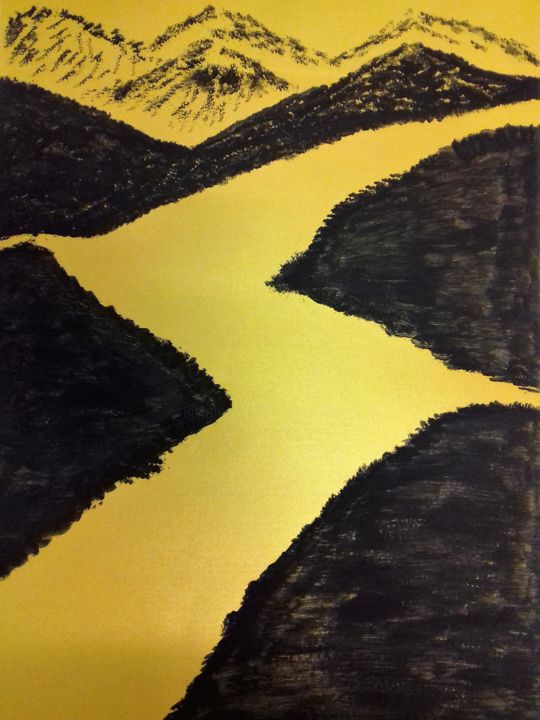 Zeichnungen mit dem Titel ""Der gelbe Fluss."" von Marie Ruda, Original-Kunstwerk, Acryl