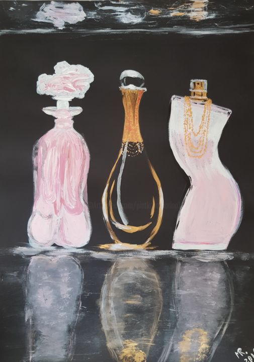 Malerei mit dem Titel ""Die Parfümerie-2."" von Marie Ruda, Original-Kunstwerk, Acryl