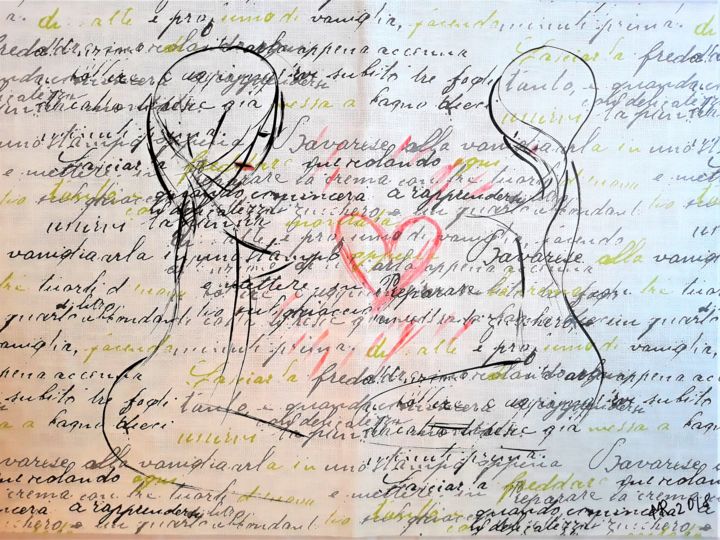 Drawing titled ""Love-2."" by Marie Ruda, Original Artwork, Ink