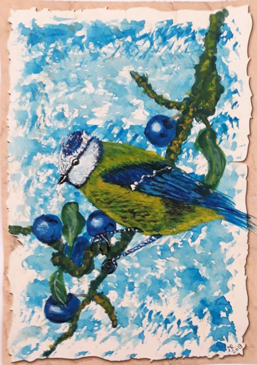 Zeichnungen mit dem Titel "Bluebird." von Marie Ruda, Original-Kunstwerk, Aquarell