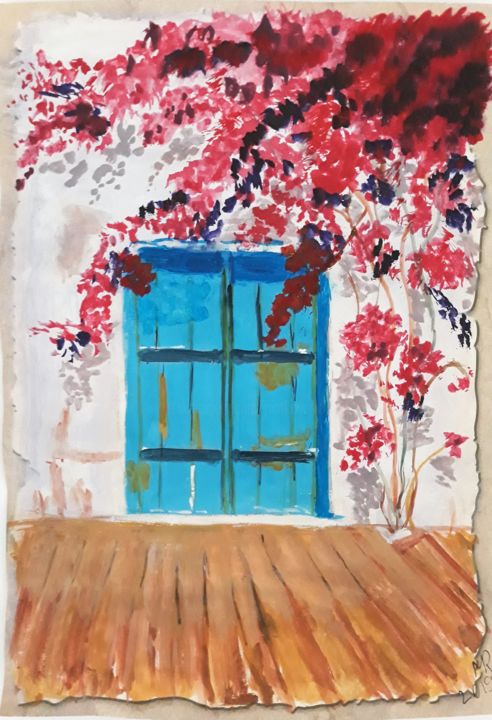 Drawing titled "In the yard." by Marie Ruda, Original Artwork, Watercolor