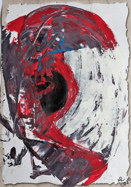 Dessin intitulée "Red helmet." par Marie Ruda, Œuvre d'art originale, Aquarelle